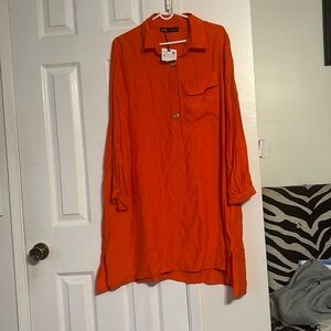 Red-Orange long shirt to be worn over leggings or jeans